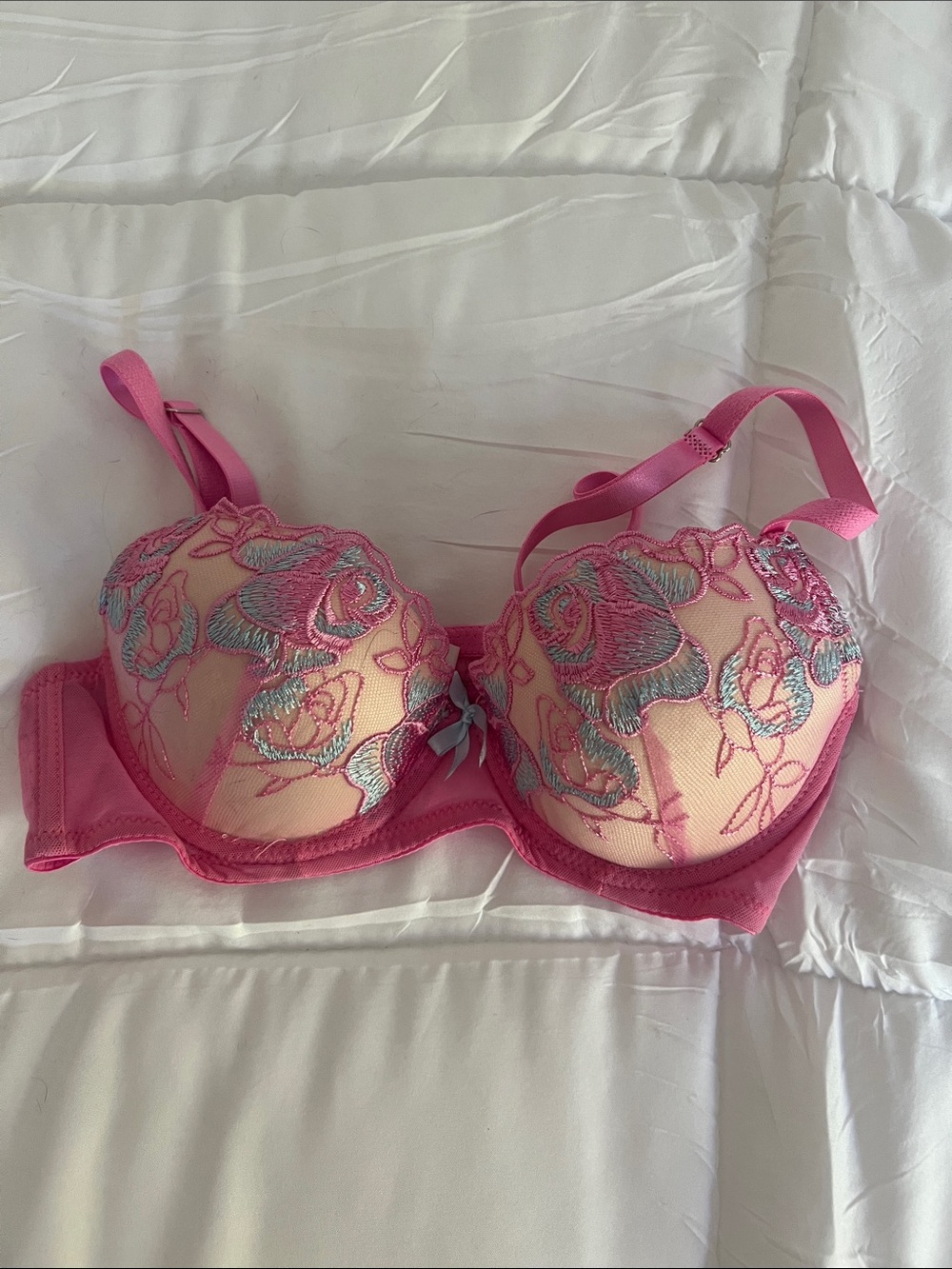 Y2K Japanese Pink Embroidered Floral Bra